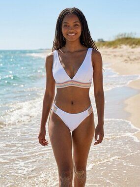 White & Colorful Trim W/ Sequence - Size L - Bikini Set